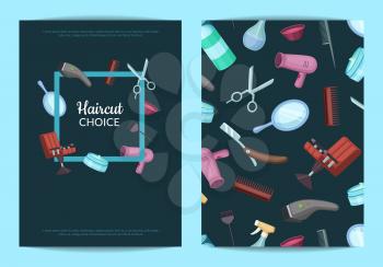 Vector card or flyer templates set for with hairdresser or barber cartoon elements and place for text illustration