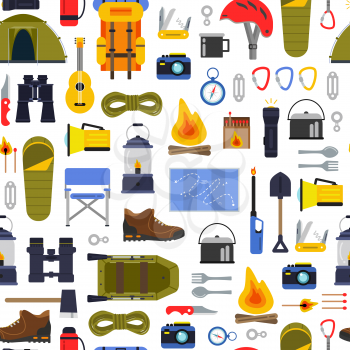 Vector colored flat style camping elements of set pattern or background illustration