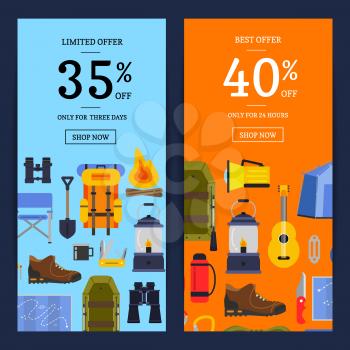 Vector flat style camping elements vertical sale web banners illustration