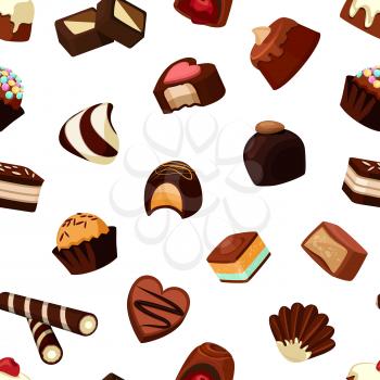 Vector colored cartoon sweet chocolate candies pattern or background illustration