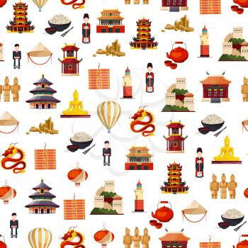 Vector flat style colored china elements pattern or background illustration