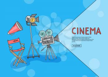 Vector cinema doodle icons background with place for text illustration