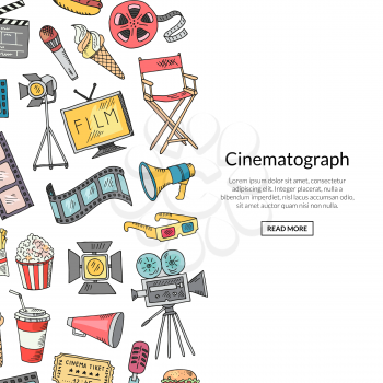 Vector cinema doodle icons background banner with place for text illustration
