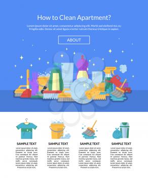 Vector cleaning flat icons website landing page or banner template illustration