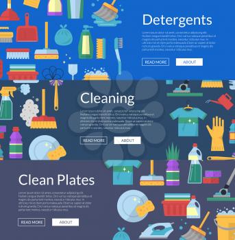 Vector cleaning flat icons horizontal web banners and posters illustration
