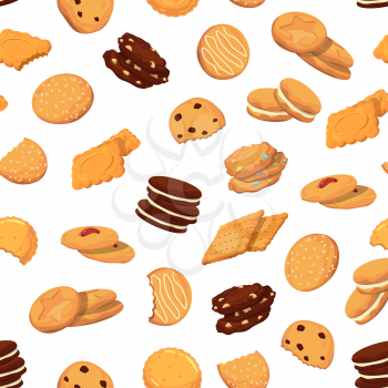 Vector pattern or background illustration with cartoon cookies. Food bakery chocolate, cookie dessert