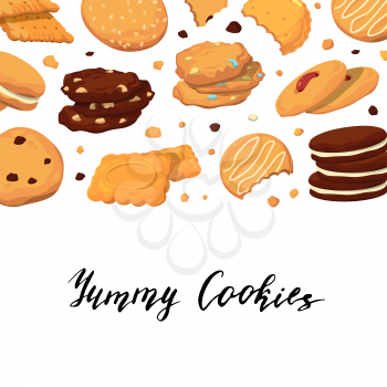 Vector banner background with lettering and with cartoon cookies illustration