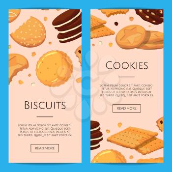 Vector vertical web banners poster with cartoon cookies illustration