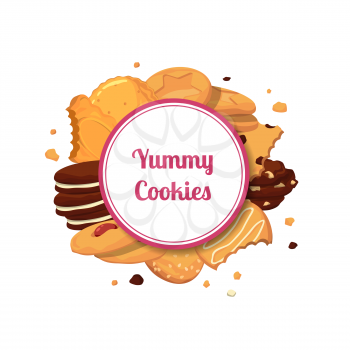 Vector cartoon cookies under circle with place for text illustration
