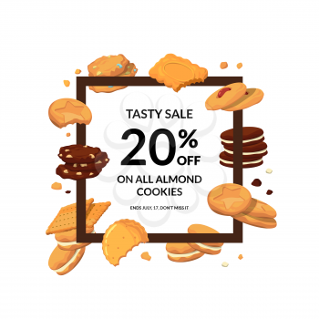 Vector frame with cartoon cookies around it with place for text in center illustration