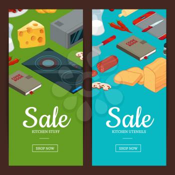 Vector cooking food isometric objects vertical web banners and poster illustration