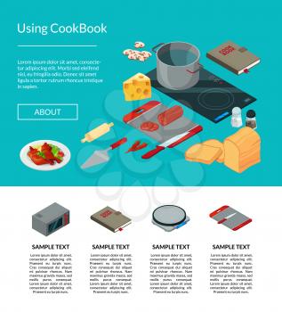 Vector cooking food isometric objects website landing page template illustration