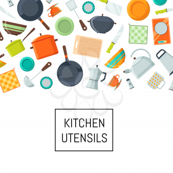 Vector kitchen utensils flat icons background with place for text illustration