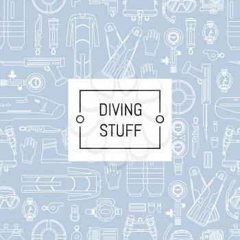 Vector underwater diving linear style background with place for text. Underwater sport diving pattern illustration banner