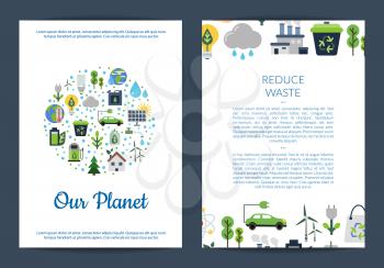 Vector card or flyer templates set for with place for text and with ecology flat icons illustration