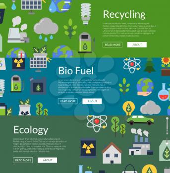 Vector horizontal web banners poster illustration with ecology flat icons