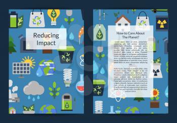 Vector card or flyer templates set for with place for text and with ecology flat icons illustration