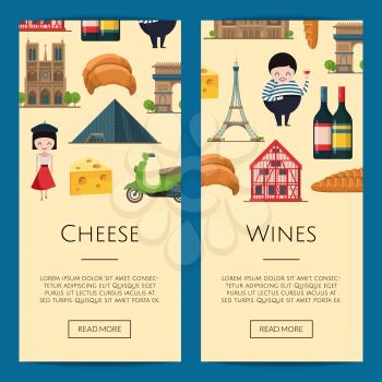 Vector cartoon France sights and objects vertical web banners illustration