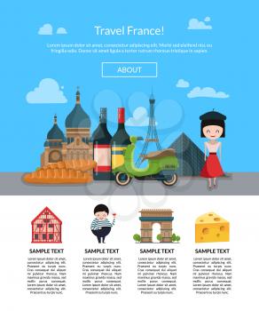 Vector cartoon France sights and objects website landing page template illustration