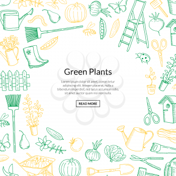 Vector gardening doodle icons background with place for text illustration