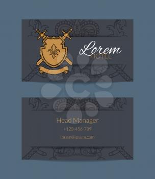 Vector hand drawn heraldics business card of set template for hotel illustration