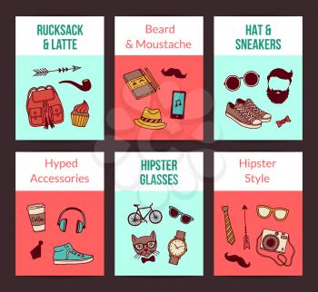 Vector hipster doodle icons card fashion templates of set illustration