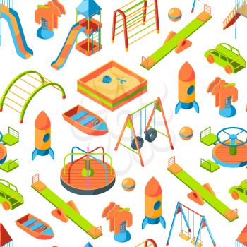 Vector colored icon isometric playground objects background or pattern illustration