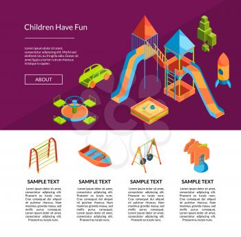 Vector isometric playground objects website landing page poster template illustration