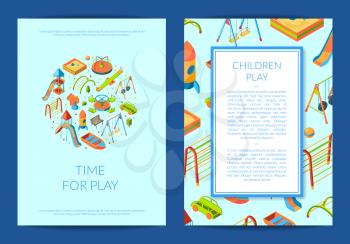 Vector isometric playground objects card, flyer or brochure template illustration