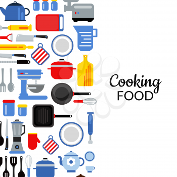 Vector banner and poster flat style kitchen utensils background illustration with place for text