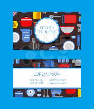 Vector flat style kitchen utensils business card template for cooking classes or home appliances store illustration