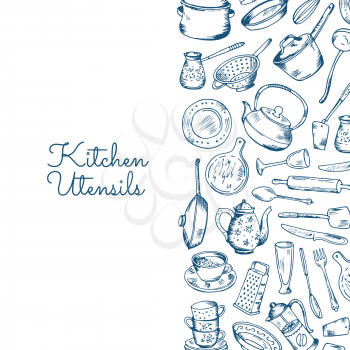 Vector banner background with kitchen utensils with place for text illustration