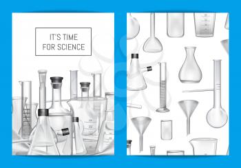 Vector card, flyer or brochure template for chemical lab or chemitry classes with glass tubes and place for text illustration