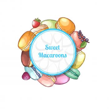 Vector hand drawn macaroons under circle with shadow and place for text illustration
