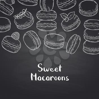 Vector banner background on black chalkboard with hand drawn macaroons illustration