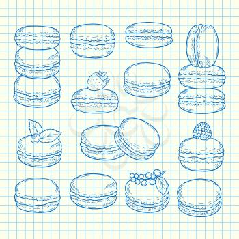 Vector set of hand drawn macaroons on page cell sheet illustration