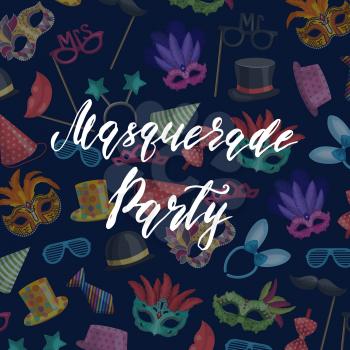 Vector background with place for text with masks and party accessories illustration