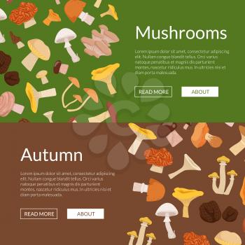 Vector horizontal web banners and poster illustration with cartoon mushrooms