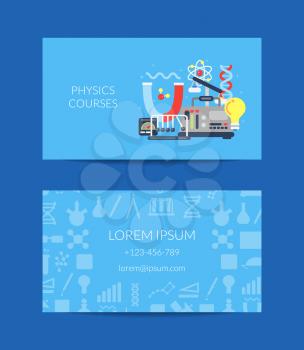 Vector business card for science lab or courses with flat style science icons composition illustration