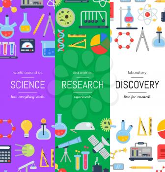 Vector web banner poster templates with flat style science icons illustration