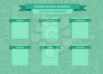 Vector school or work schedule template with sketched science or chemistry elements background and place for text illustration