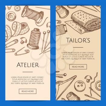 Vector hand drawn sewing elements vertical web banners illustration