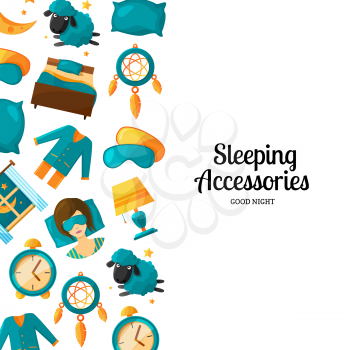 Vector banner and poster background with cartoon sleep elements and place for text illustration