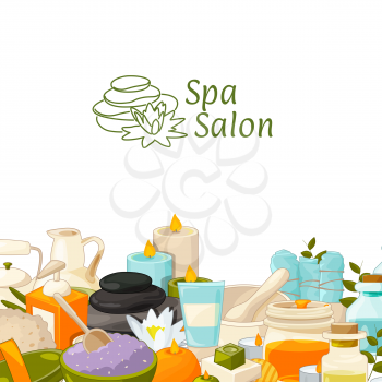 Vector background with place for text with cartoon beauty and spa elements. Beauty spa lotion, health cream natural illustration