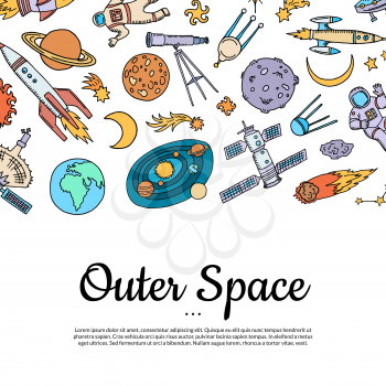 Banner and poster vector hand drawn space elements background with place for text illustration