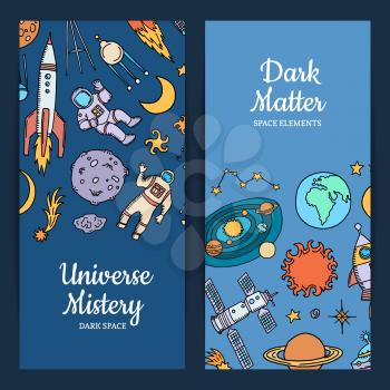 Vector hand drawn space elements vertical web banners or poster illustration