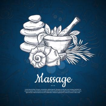 Vector hand drawn spa elements background with place for text illustration. Drawing natural doodle, wellness and aromatherapy