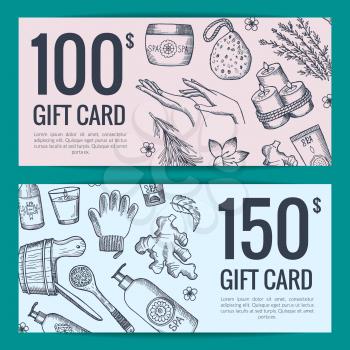 Vector hand drawn spa elements discount or gift card voucher templates illustration