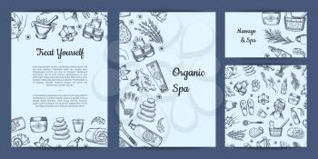 Vector card, banner and poster hand drawn spa elements branding identity set for massage and spa salon illustration