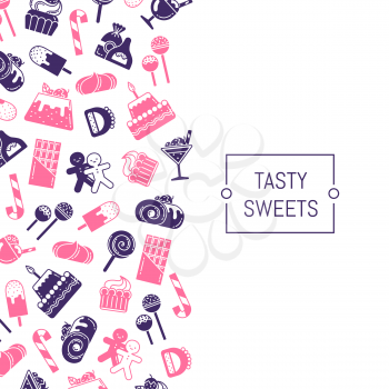 Vector flat style sweets icons background with place for text illustration